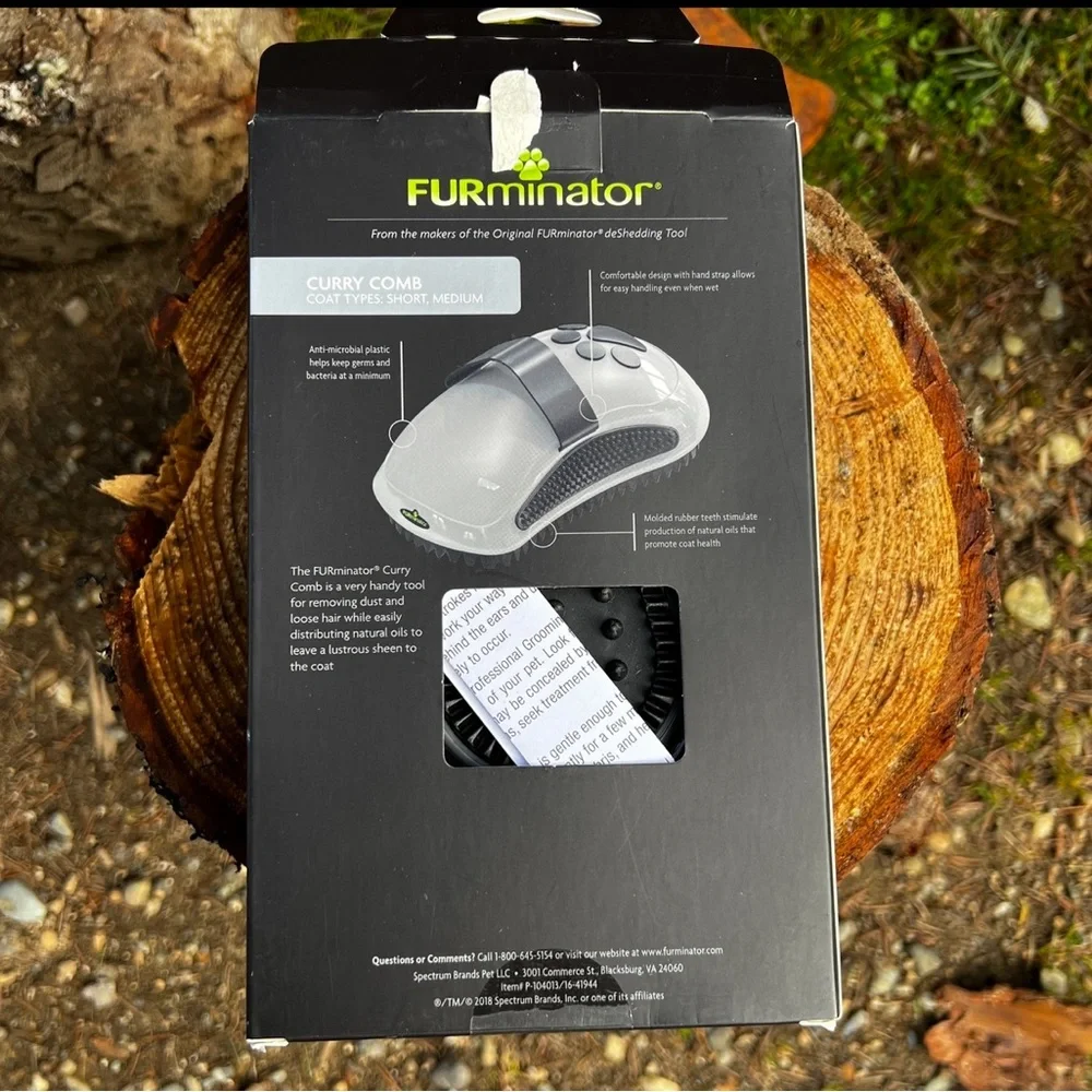 FURminator Curry Comb for Cats and Dogs Rubber Teeth Anti-Microbial